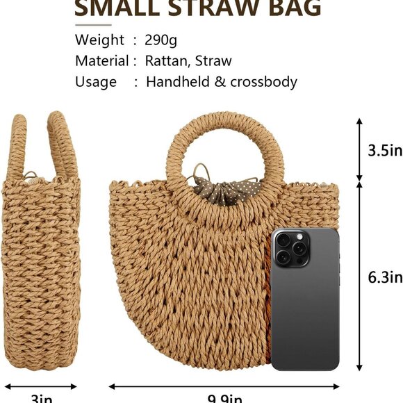 Straw Hobo Bags for Women Small Crossbody Bag Beach Purse Weave Shoulder Handbag - Picture 5 of 6
